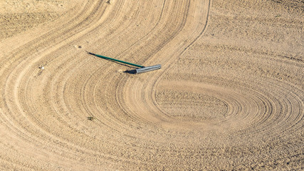 Panorama Close up of golf course sand bunker with a circular pattern created by the rake