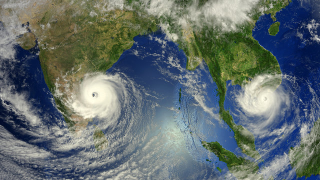 tropical hurricanes approaching Asia .Elements of this image furnished by NASA- 3d illustration