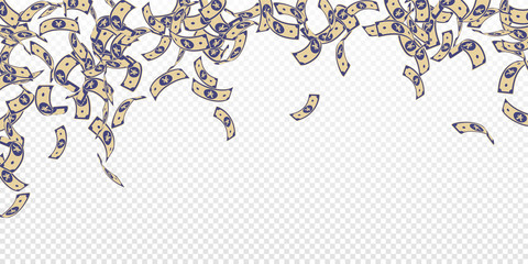 Chinese yuan notes falling. Floating CNY bills on 