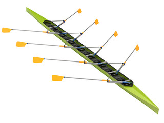 Eight men rowing boat isolated on white background - 3D illustration © mipan