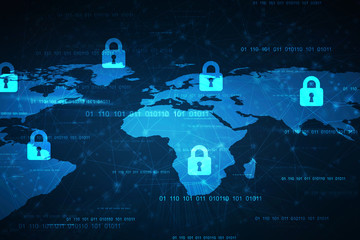 2d illustration Safety concept: Closed Padlock on digital background © meenkulathiamma