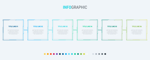 Infographic template. 6 options rectangular design with beautiful colors. Vector timeline elements for presentations.