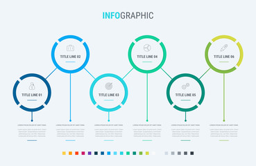 Infographic template. 6 steps rounded design with beautiful colors. Vector timeline elements for presentations.