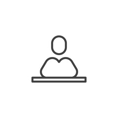 Pupil at the desk line icon. linear style sign for mobile concept and web design. Student sitting at the table outline vector icon. Symbol, logo illustration. Vector graphics