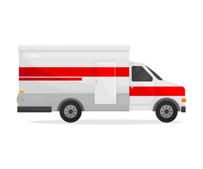 Medical white van with stripes. Vector illustration on white background.