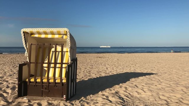 Typical beach chair on the beach in Ahlbeck. Ahlbeck is a district of the Heringsdorf municipality on the island of Usedom on the Baltic coast.