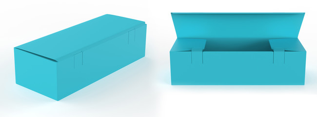 Tea packaging Blank paper box, cardboard container full of rectangular tea bags. Food product advertising mock up template. 3d illustration