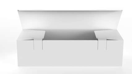 Tea packaging Blank paper box, cardboard container full of rectangular tea bags. Food product advertising mock up template. 3d illustration