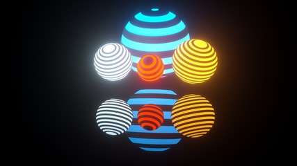 3d rendering,The ball is glowing neon lights on black.