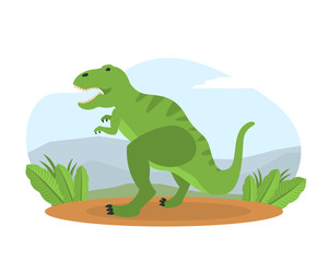 Tyrannosaurus on Mountain Landscape, Prehistoric Animal on Nature Vector Illustration
