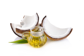 Coconut and coconut oil isolated on a white background