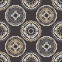 Polka dots seamless pattern. Mosaic of ethnic figures. Patterned texture. Geometric background. Can be used for wallpaper, textile, invitation card, wrapping, web page background.