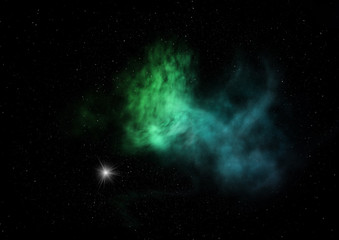 Far being shone nebula and star field. 3D rendering