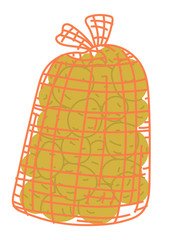 Potato in burlap sack, pile harvest product in bag, agricultural work. Packaging spud, fresh rustic vegetable, vegetarian food in flat design style vector