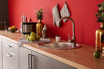 Counter with sink in interior of kitchen