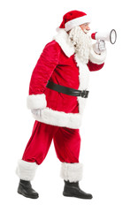 Portrait of Santa Claus with megaphone on white background