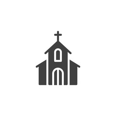 Church with holy cross vector icon. filled flat sign for mobile concept and web design. Church building glyph icon. Symbol, logo illustration. Vector graphics