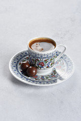 Freshly roasted and cooked turkish coffee, with delicious chocolate