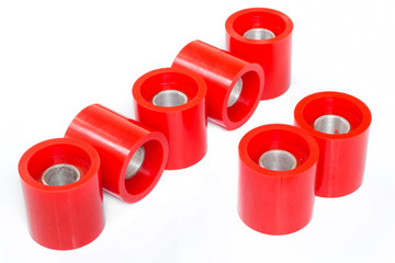 Wheel conveyor polyurethane piece of work for industry.