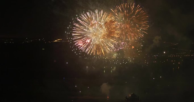 Fireworks salute the night drone air flight