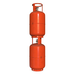 Gas cylinder lpg tank gas-bottle. Propane gas-cylinder balloon. Cylindrical container with liquefied compressed gases with high pressure and valves 3d render isolated on white background