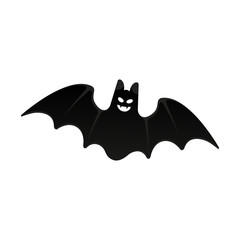 Halloween flying bat with scary face flat style design vector illustration isolated on white background. Halloween celebration symbols.