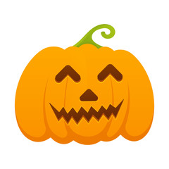 Orange halloween pumpkin with scary face expression grimace flat style design vector illustration isolated on white background.