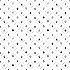 Abstract vector seamless pattern with stars. Classical neutral backdrop. Hand drawn black stars and strokes grid on white background. Repeating backdrop - 282384307