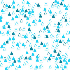 Abstract vector seamless pattern with chaotic triangles. Classical neutral backdrop. Hand drawn randomly scattered blue deltas on white background. Inspired by forest, trees, mountains, dribbles.  - 282384385