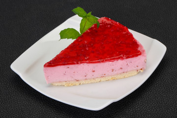 Soft Raspberry cheesecake served mint