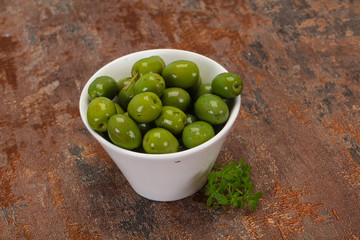 Green Campo Real olives in the bowl