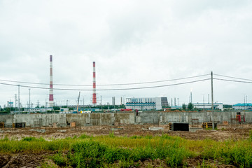 Fototapeta na wymiar Construction of petrochemical plant. Tobolsk