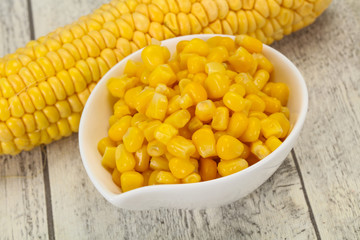 Young corn seeds in the bowl