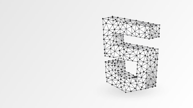 HTML coding language sign. Device, programming, developing concept. Abstract, digital, wireframe, low poly mesh, vector white origami 3d illustration. Triangle, line dot