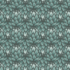 Vector artichoke flower green monotone seamless pattern background