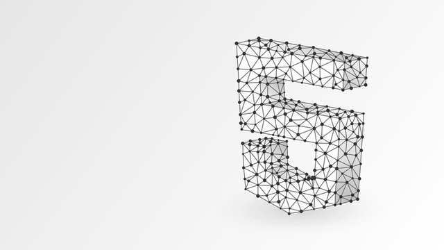 HTML coding language sign. Device, programming, developing concept. Abstract, digital, wireframe, low poly mesh, Raster white origami 3d illustration. Triangle, line dot star