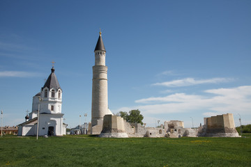 Bulgar historical and archaeological monument near Kazan. Large Minaret complex of the ancient ruins in the city of Bolgar on the Volga river, Tatarstan, Russia