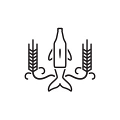 Brew Bottle nose Dolphin logo icon vector with grain