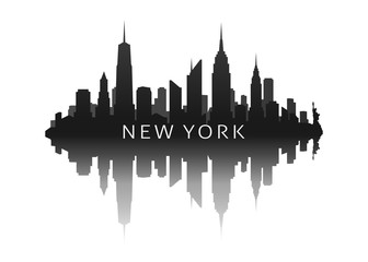 Naklejka premium new york city skyline silhouette with reflection