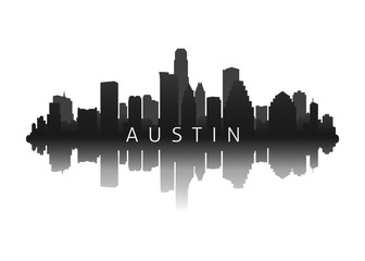 austin city skyline silhouette with reflection