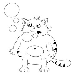 Funny cartoon red cat stands, hiccups and lets bubbles out of his mouth. Funny coloring in the style of comics.