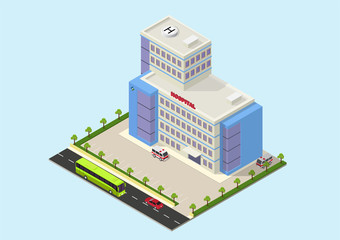 Vector isometric modern hospital building