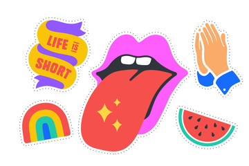 Fun Stickers. Colorful fun stickers. Design cartoon stickers