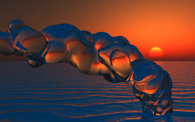 Particle of the drop of water made in 3D Render