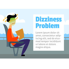 A vector image of a man on a ship with motion sickness and dizziness. A color image for a travel poster, flyer or article.