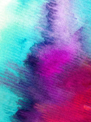 Watercolor abstract bright colorful textural background handmade . Painting of sky and clouds during sunset . Modern cosmic pattern . Shine