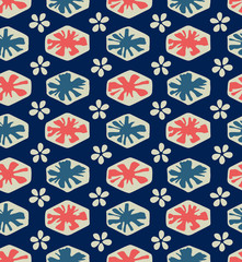 Japanese Cherry Blossom  Hexagon Seamless Pattern