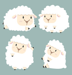 Cute white little sheep vector set