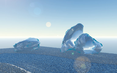 Japanese garden of the future made in 3D Render