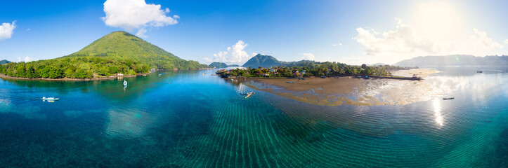 Aerial view Banda Islands Moluccas archipelago Indonesia, Pulau Gunung Api, Bandaneira village,...